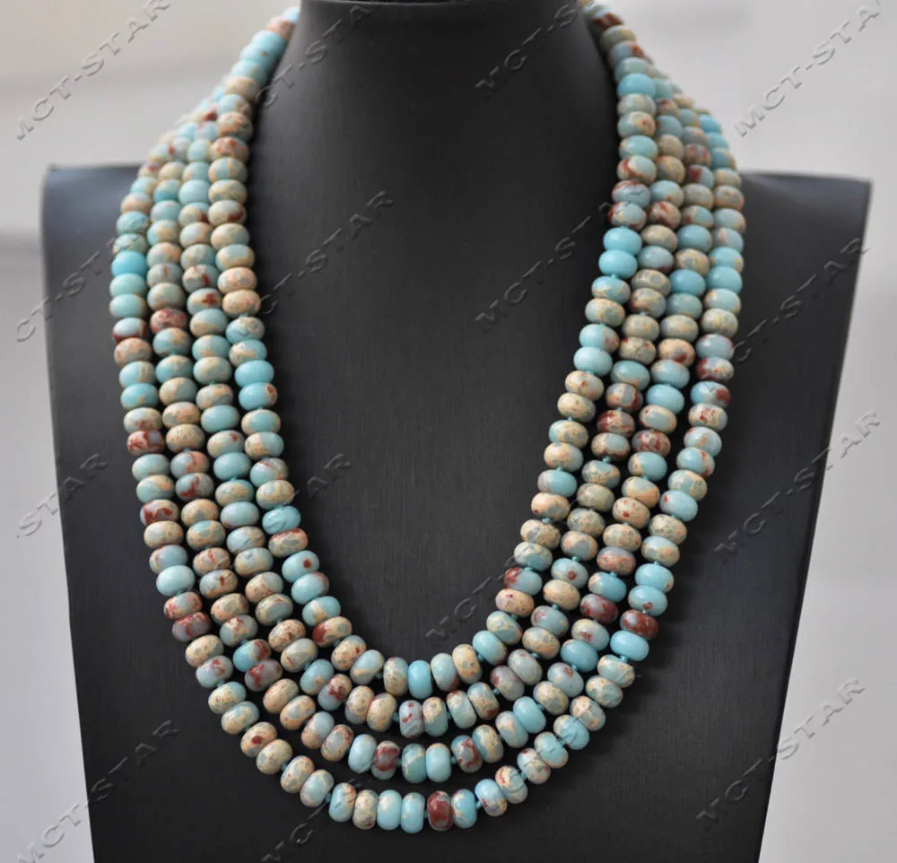 Z13394 Set 4Row 8mm Rondelle Blue Red Natural Shoushan Stone Necklace Bracelet Custom Jewelry