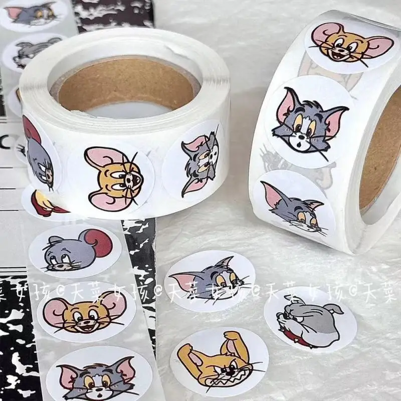 

500 шт./рулон, наклейки «Том и Джерри», мультяшная уплотнительная наклейка, бумажная лента, украшение для ручного счета, милые игрушки, Рождественский подарок для детей