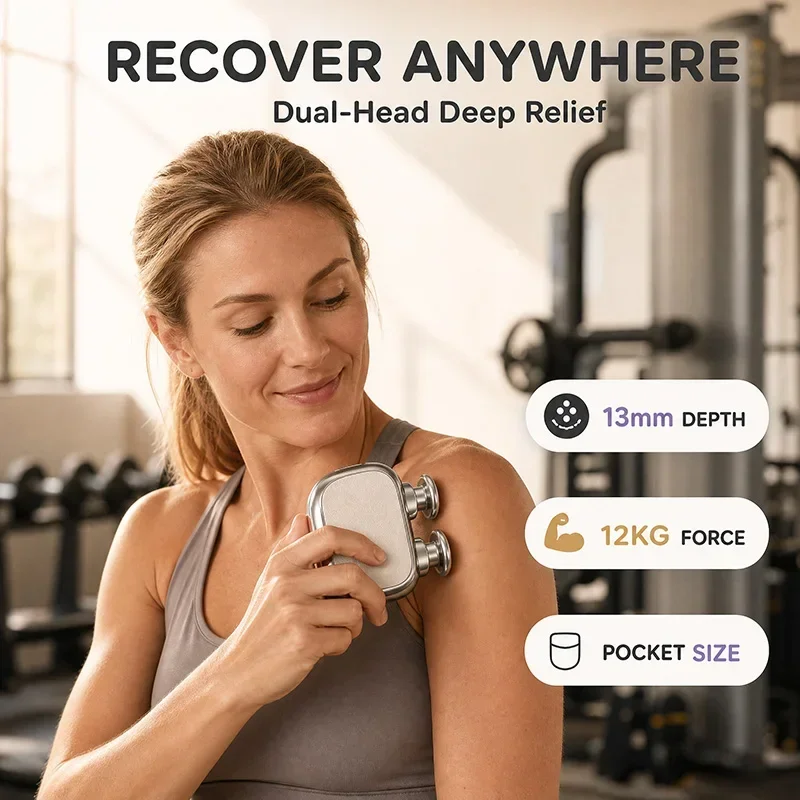 Mini Massage Gun Dual Head Deep Tissue 13mm 12KG Portable Pocket Muscle Massager for Neck Back Shoulder Pain Relief with 6 Silic