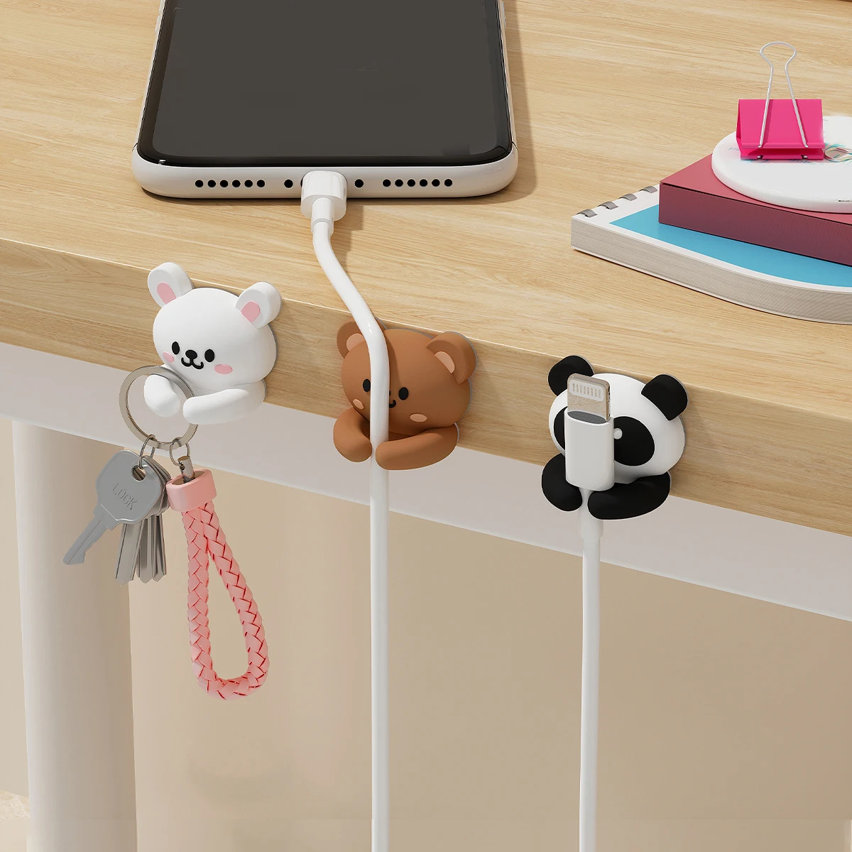 

Cute Animal Desktop Cable Organizer Holder Winder Clips Desk Self-Adhesive Mobile Phone Data Cable Management Wire Cord Holder