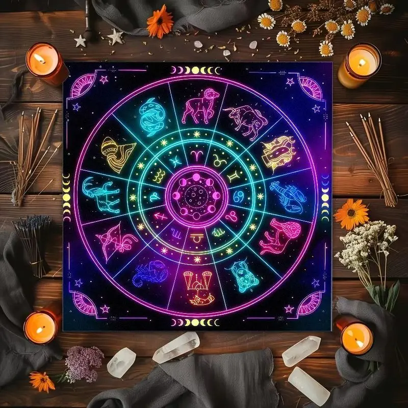 Zodiac Star Chart Neon Zodiac Signs Wings Cross Grape Altar Cloth Tarot Card Tablecloth Wicka Divination Meditation Decor