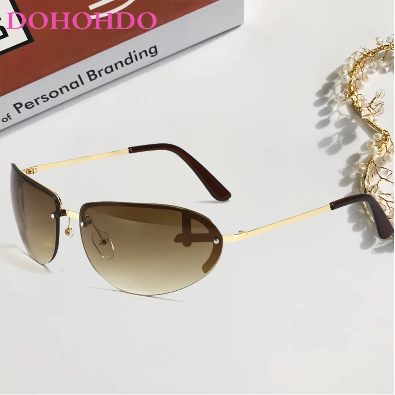 DOHOHDO New Semi-Rimless Punk Sunglasses For Women Y2K Sports Men Sun Glasses Technology Sense Outdoor Male Shades UV400 Eyewear