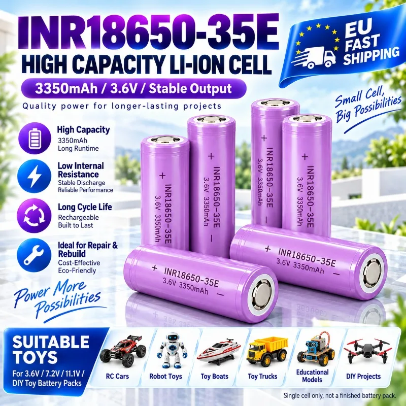 Image of INR18650-35E 3500mAh 18650 Wiederaufladbare Lithium-Ionen-Zelle 3,7V Hohe Kapazität 500+ Zyklen für Taschenlampe Laptop Powerbank DIY-Montage Gadgets EU-Lager Schneller Versand