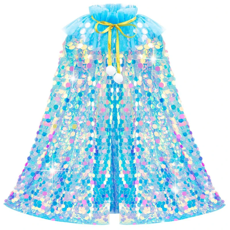 Hot Selling Mermaid Sequined Cape Elegant Princess Flowing Cloak Shiny Costume Accessory for Birthday Banquets Themed Parties view 2