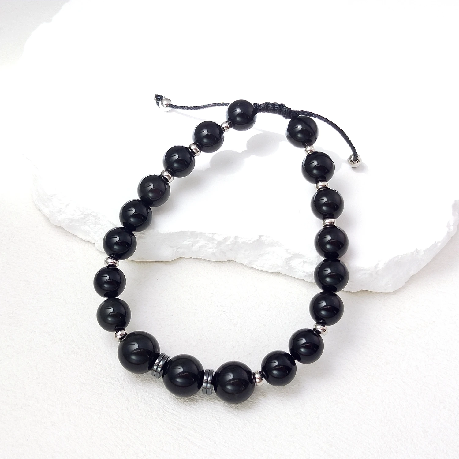 Lii Ji Rainbow Obsidian 8-10mm Stainless Steel Adjustable Bracelet For Male Jewelry