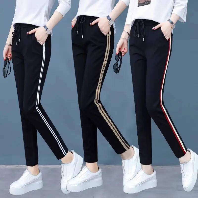 

Female Sports Pants Summer Thin 2023 New Middle-Aged Mom Pants High Waist Straight Casual Harem Pants for Women Black Pants