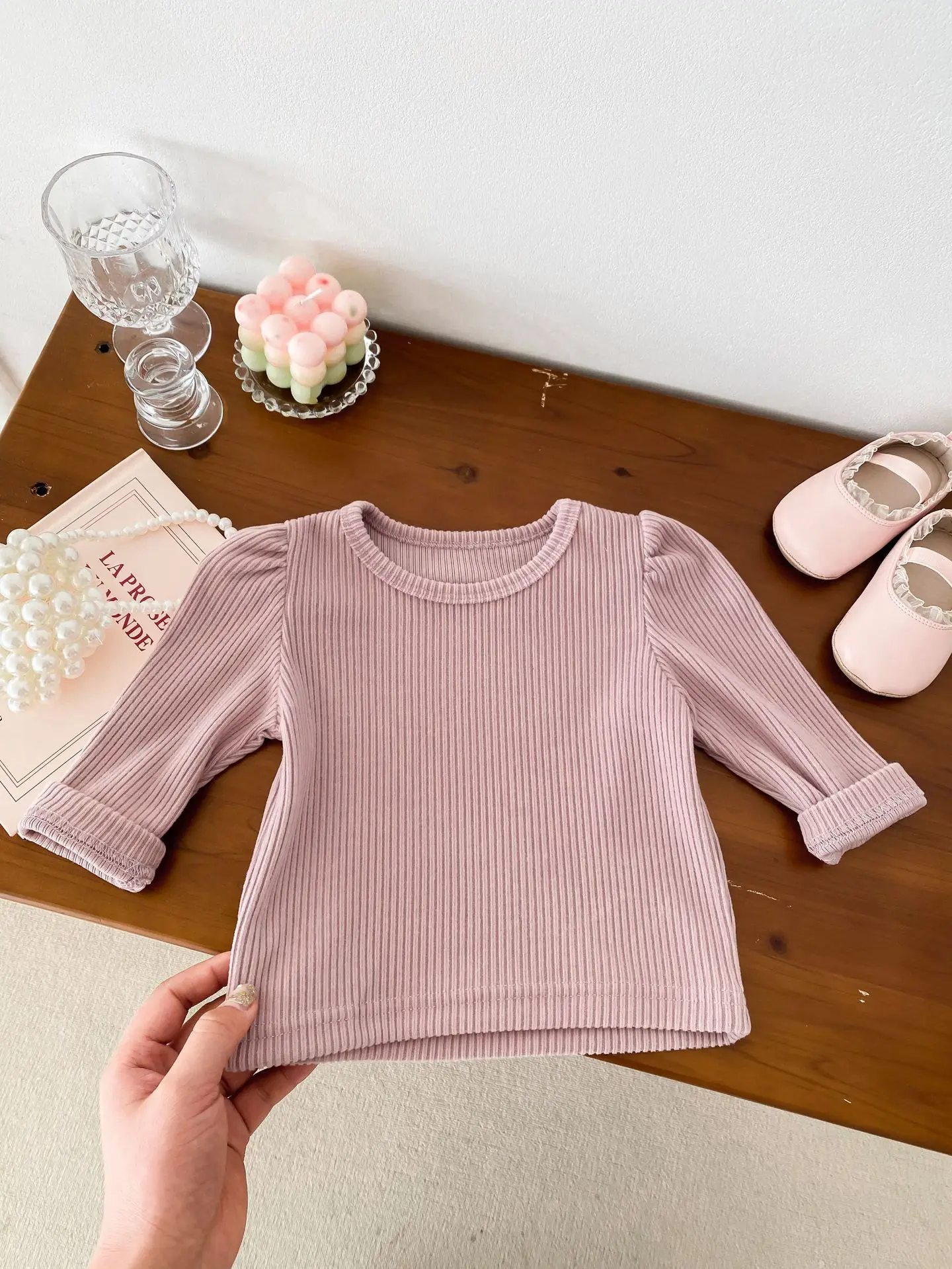 2024 Spring New Baby Girls Long Sleeve T Shirts Cotton Infant Toddler Solid Casual Pullover Kids Versatile Bottoming Shirt