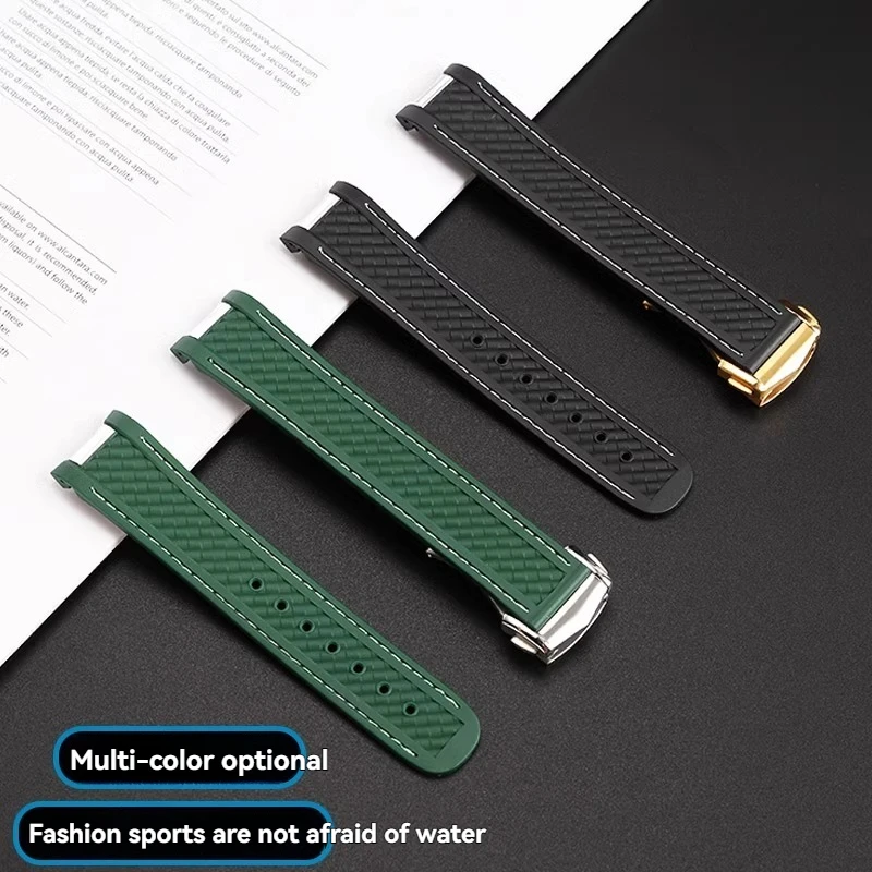 20mm For Rolex Black green Water Ghost Rubber Strap Stainless Steel Fold Buckle Silicone Watchband For Omega AT150 Seamaster 300