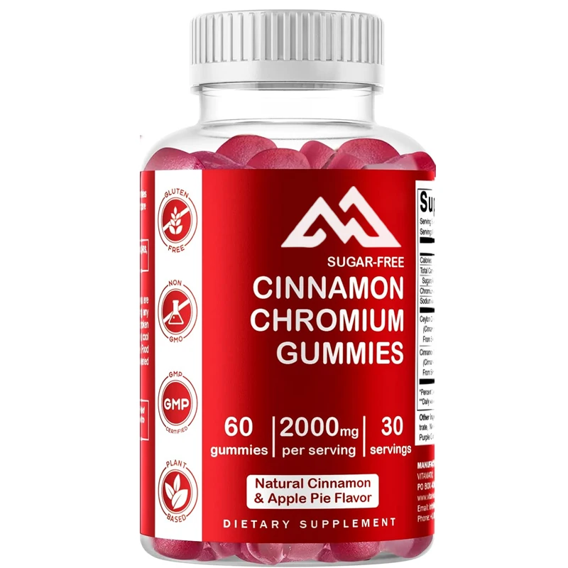 

Vitamin sugar free chromium gummies containing Ceylon cinnamon, 2000mg per serving, gluten free, 60 vegetarian gummies