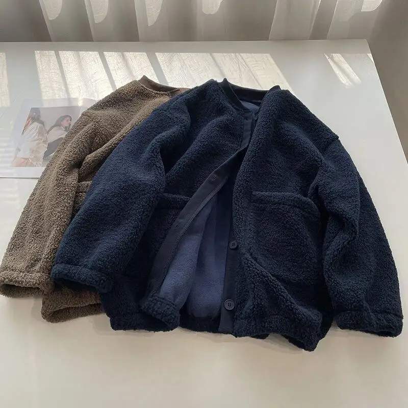 

Горячая кавайная модная осенне-зимняя хлопковая куртка с круглым вырезом для девочек, бейсбольный трикотаж, студенческий повседневный кардиган с героями мультфильмов и флисом