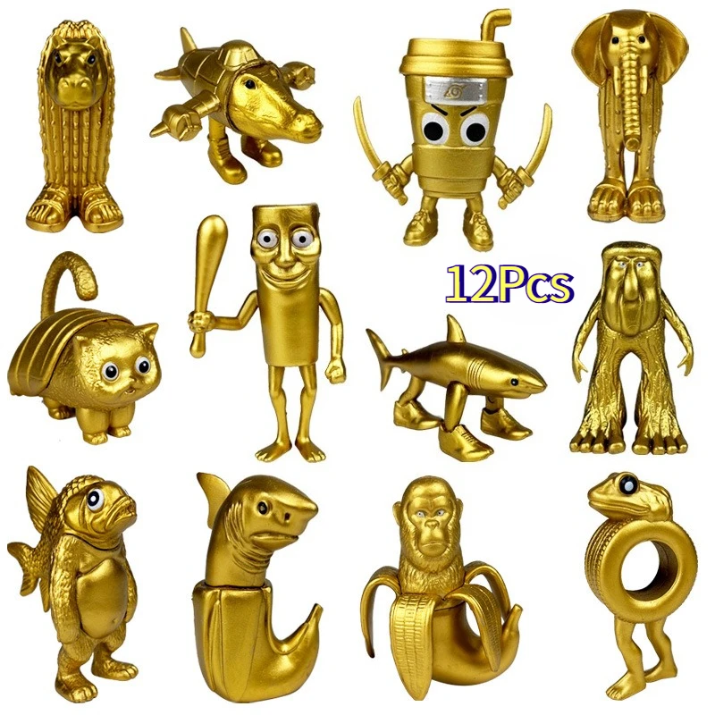 

12Pcs Gold Italian Brainrot Action Figure Toy Set Tung Tung Tung Sahur Tralalero Tralala Bombardino Crocodilo Doll Kids Gift