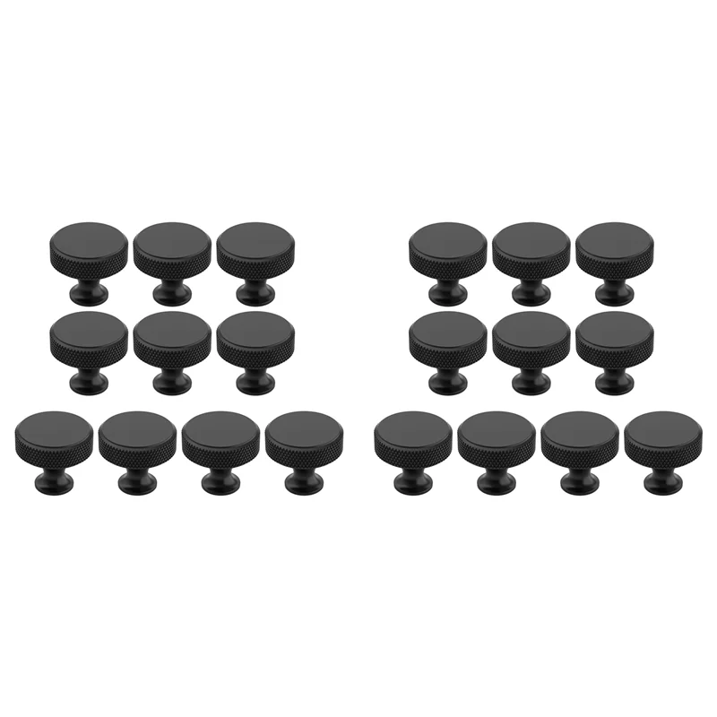 N09R-20 Pack Matte Black Knurled Cabinet Knobs Round Kitchen Cabinet Pulls For Drawer Dresser, Cupboard And Wardrobe
