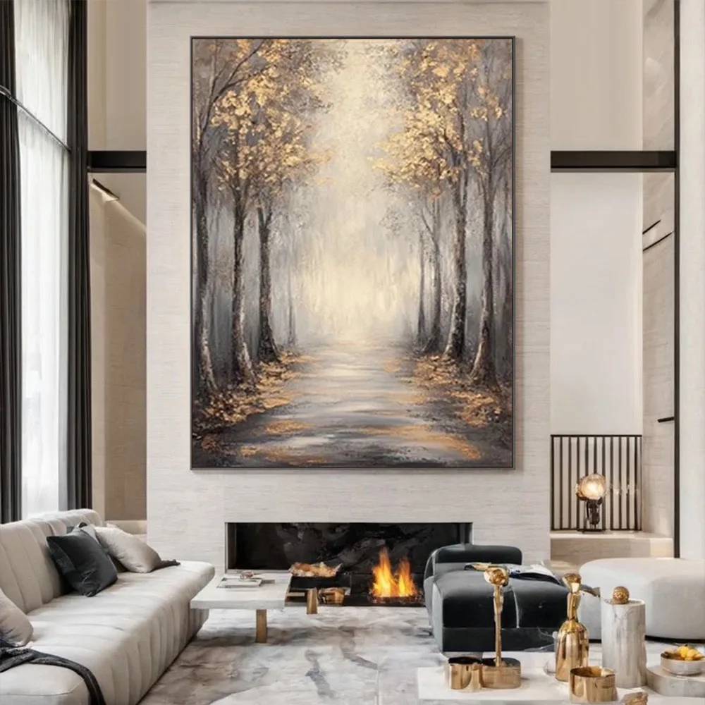 

100% Hand-painted Abstract Oil Painting Gold Lake view Wall Art Canvas Pictures for Living room Home Decorate porch Decor art
