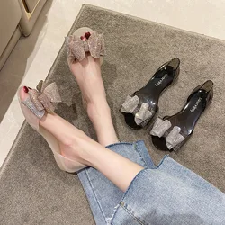 Transperant Jelly Shoes Women Bow Plastic Summer Flats Shoes Peep Toe Causal Shoes Slip on 2023 Spring New Female Flats Loafers