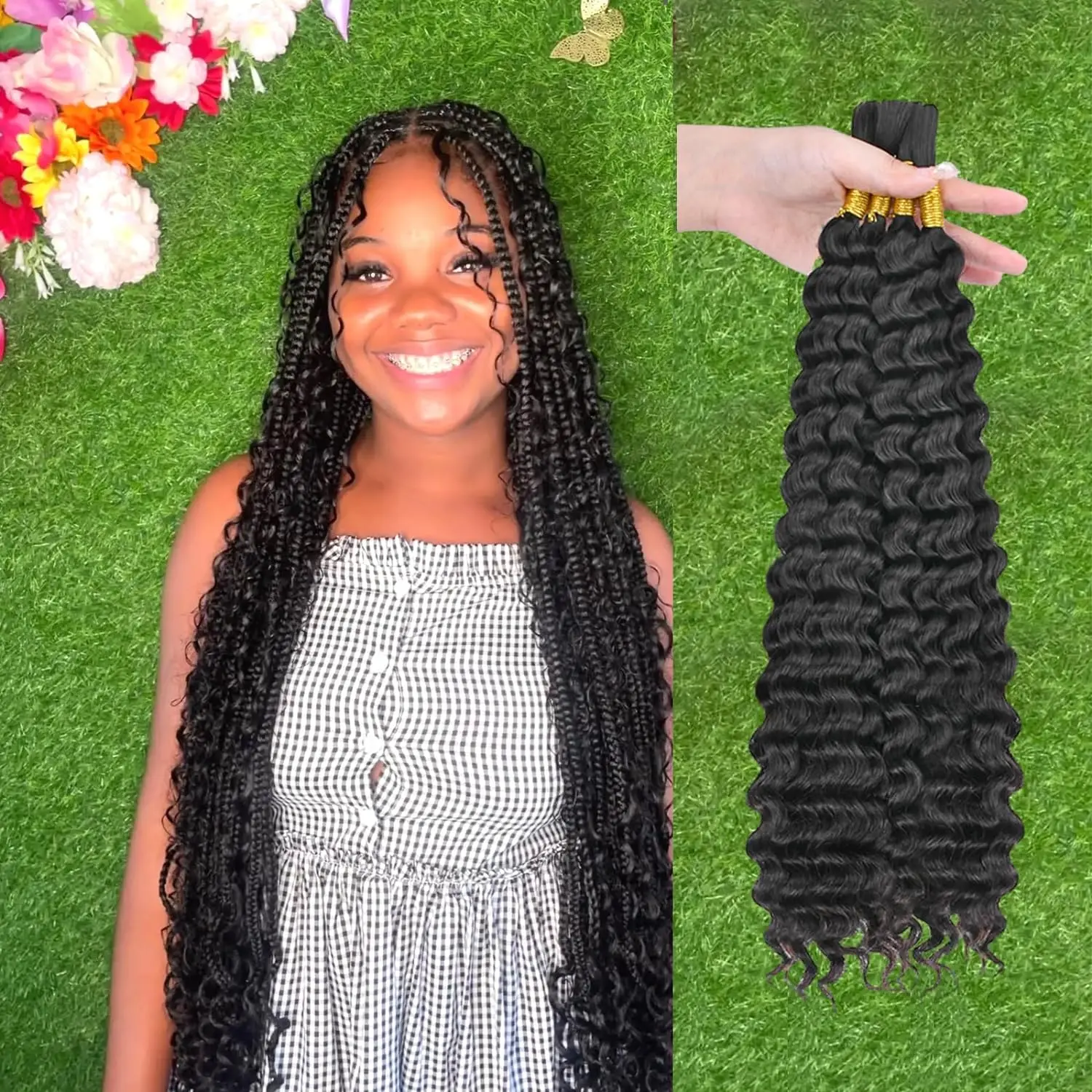 100g Deep Wave Hair Bulk For Women 4 Pcs Curly 100% Brazilian Human Hair Bulk For Braiding No Weft Braids Extensions Bundles