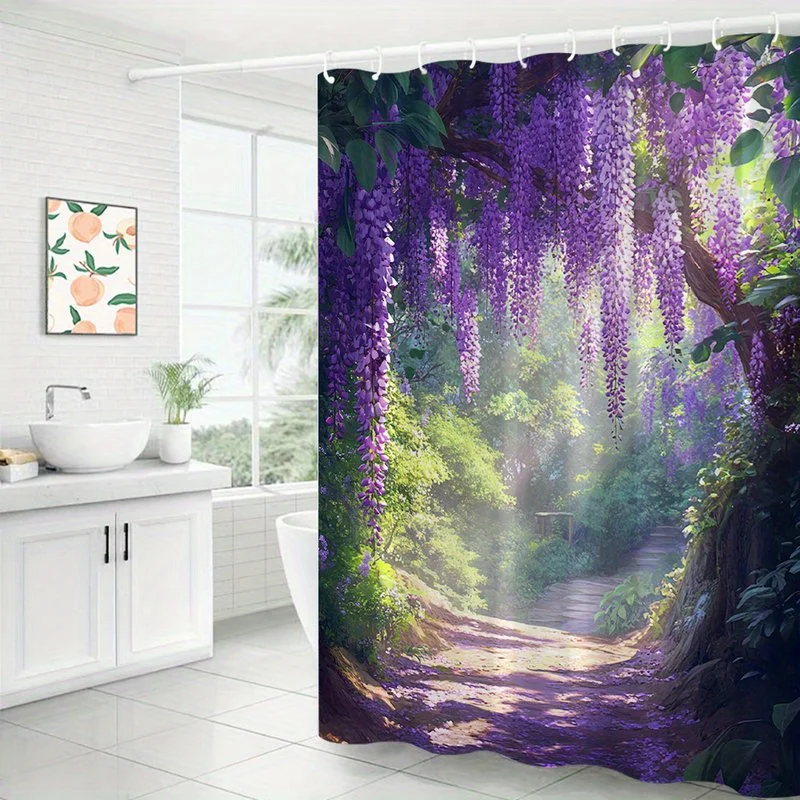 

Pink Cherry Blossom Waterfall Shower Curtain Floral Garden Bath Curtain Waterproof Polyester Bathroom Decor Spring NatureScenery