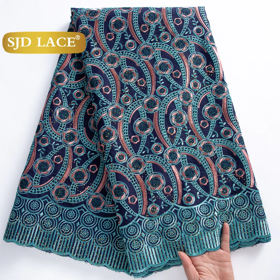 

SJD LACE Швейцарская кружевная ткань вуале 2025 Высококачественная африканская нигерийская хлопковая кружевная ткань 5 ярдов для шитья женского праздничного платья 4410