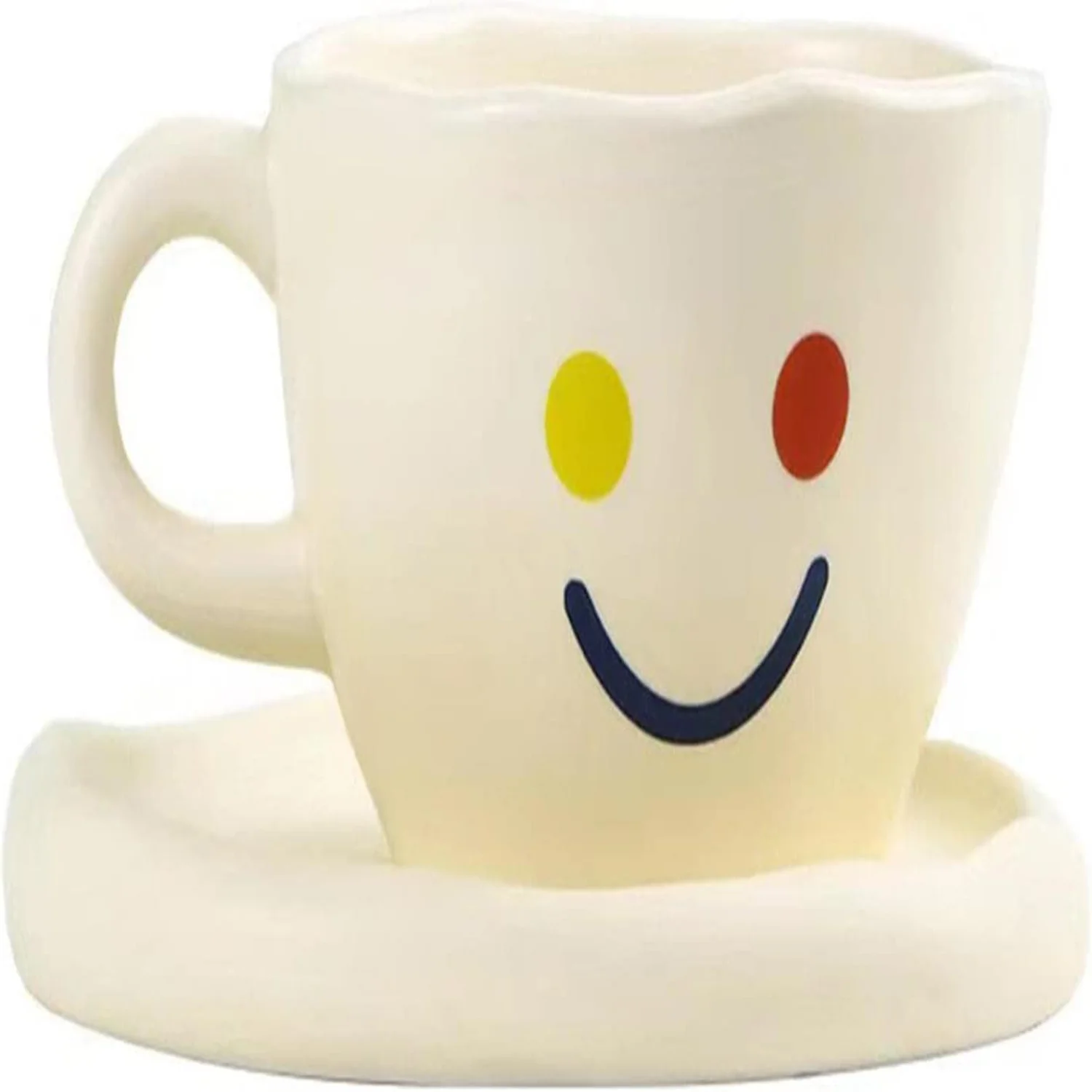 Smile Ceramic Coffee Cup and Saucer Set - 300ml, Tea Cups and Saucers for Afternoon Tea