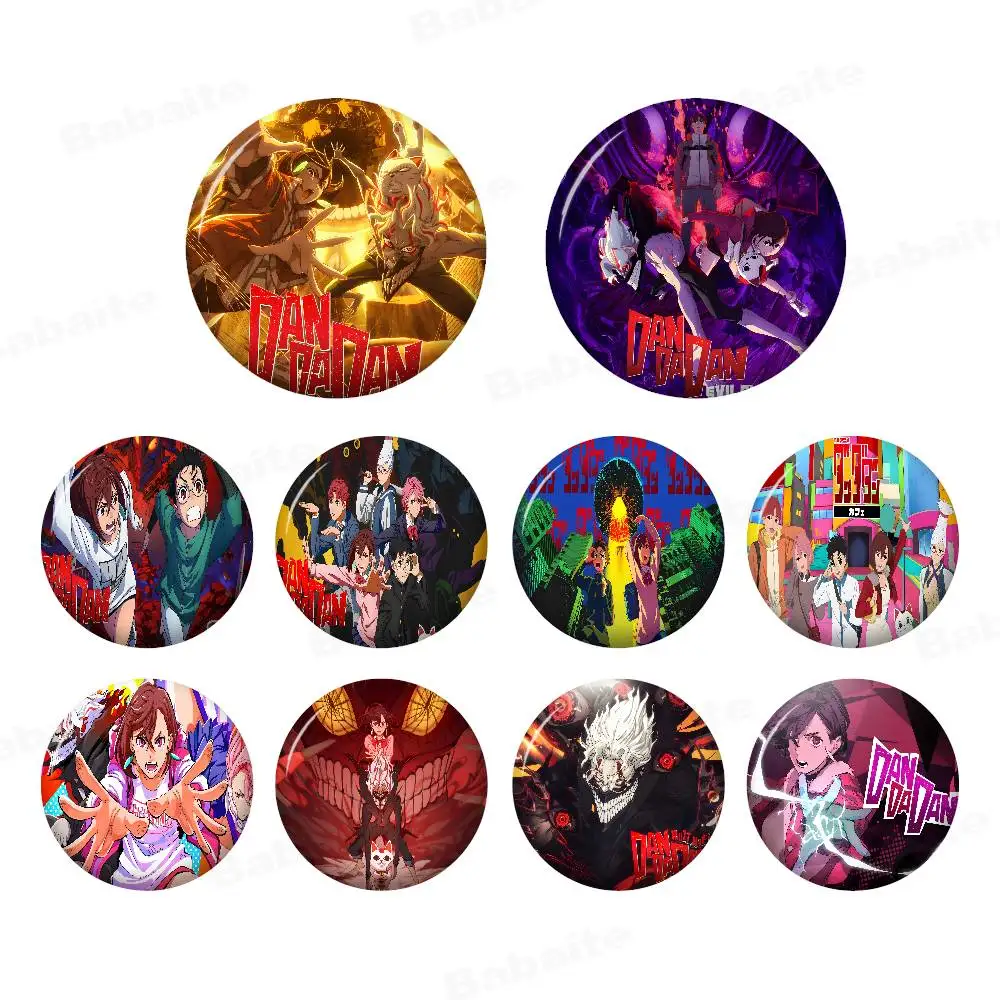 Classic Anime Dandadan Round Button Pins Slogan Creative Brooches Backpack Clothes Decoration Fashion Cartoon Jewelry Gifts