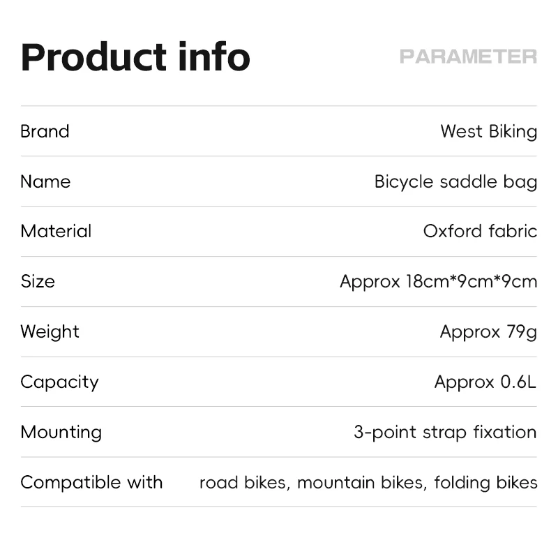 WEST BIKING Fahrradsatteltasche Wasserabweisende Rücksitztasche MTB Rennrad Fahrrad-Aufbewahrungszubehör Rücklicht-Riemen – Detail 3