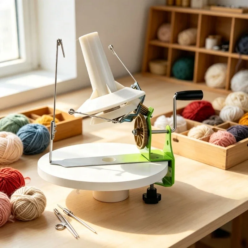 Clamp On Wool Ball Maker Manual Table Mounted Fiber Winding Tool, Large Capacity Hand Turn Tool for Knitting and Crochet Y5GB