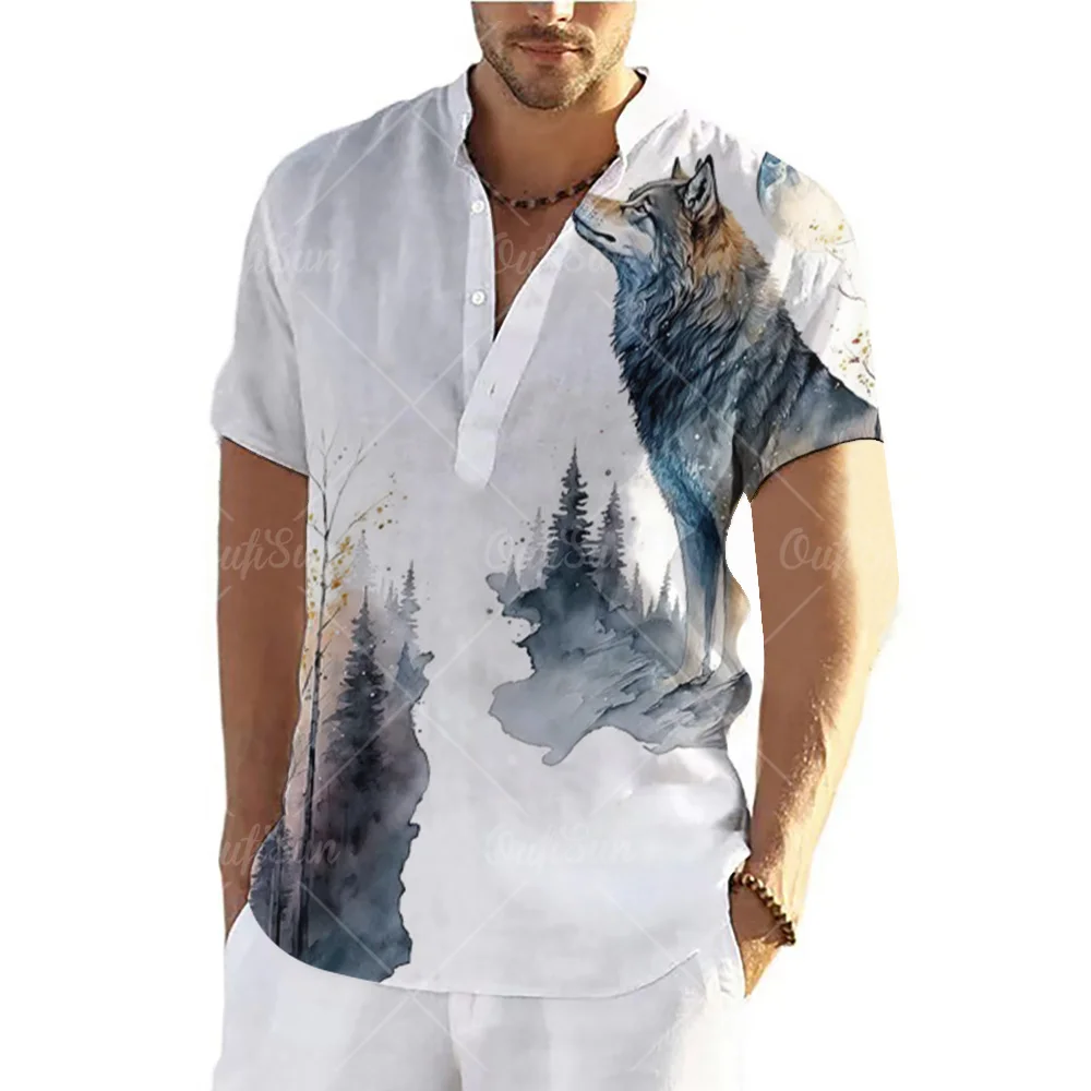 Lion Shirt Men\'s T-shirts Short Sleeve Tops Animal Graphic Clothing Streetwear V-Neck Pullovers Summer For Male Shirt Tees 2023