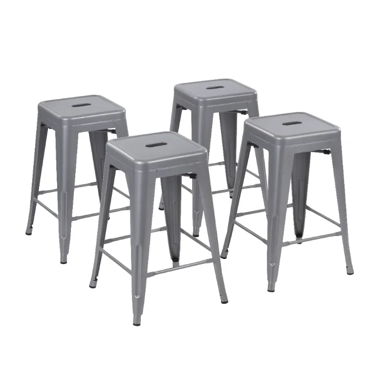 

Howard 24inch Stackable Metal Bar Stool, Set of 4, Include 4 Stools, Silver Color, Backless Stylebar stool stool chair