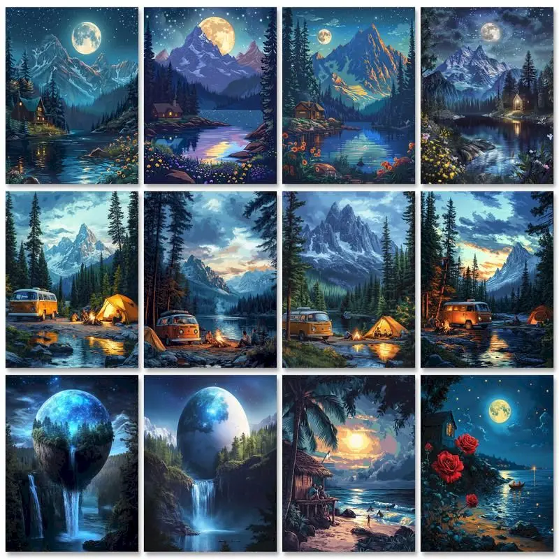 

Lake Landsape Paint By Number Kits DIY On Canvas Acrylic Oil Painting Handmade Art Coloring By Number Decor
