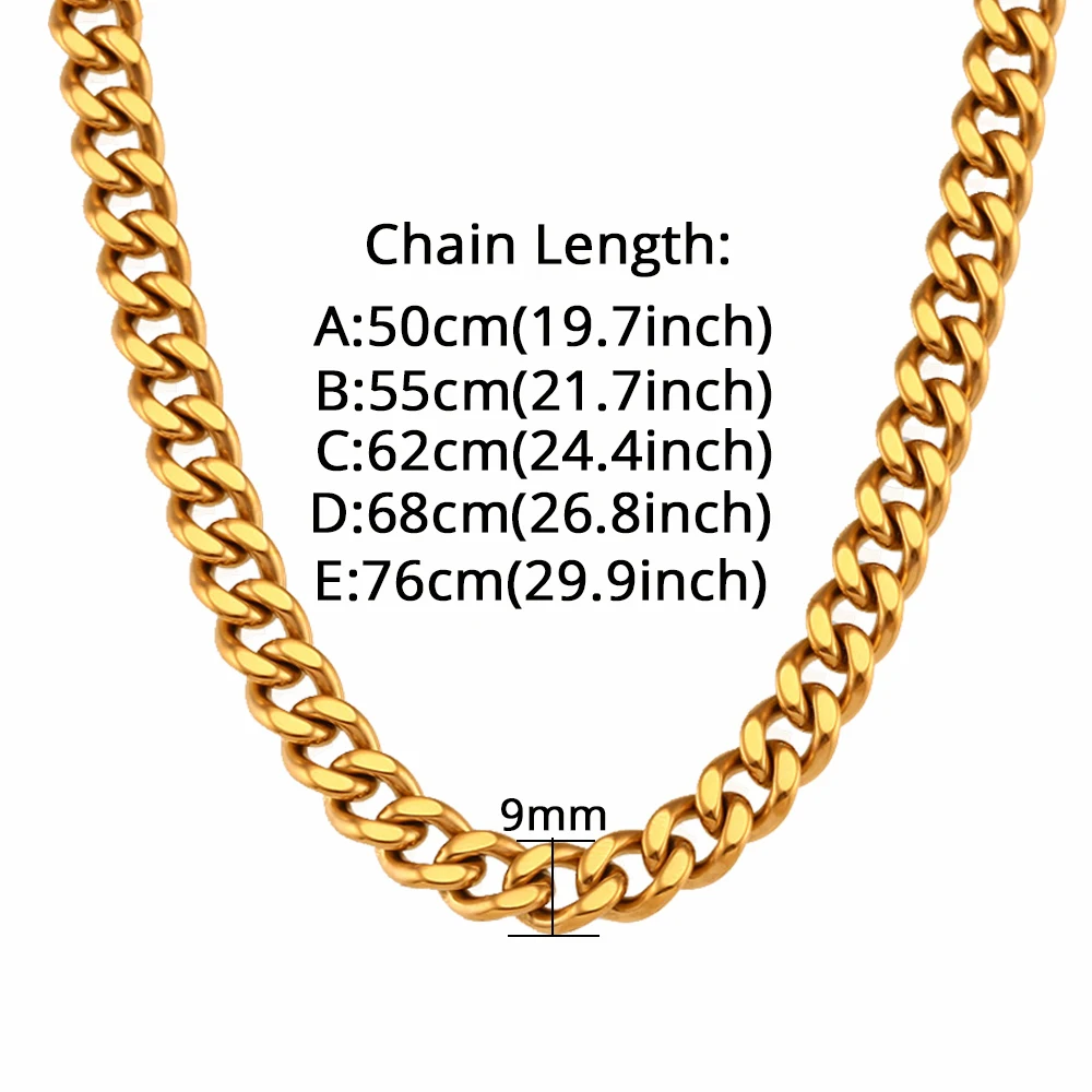 Gold Color Stainless Steel 9mm Thick Cuban Link Chain Bracelets Necklace For Women Men Fashion Party Wedding Jewelry Sets Gift