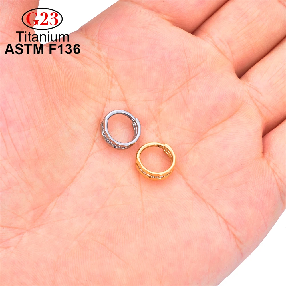 Luxurious Earring 5A+ Zircon Septum Hinged Segment Clicker Labret Nose Ring F136 Titanium Ear Tragus Cartilage Body Piercing