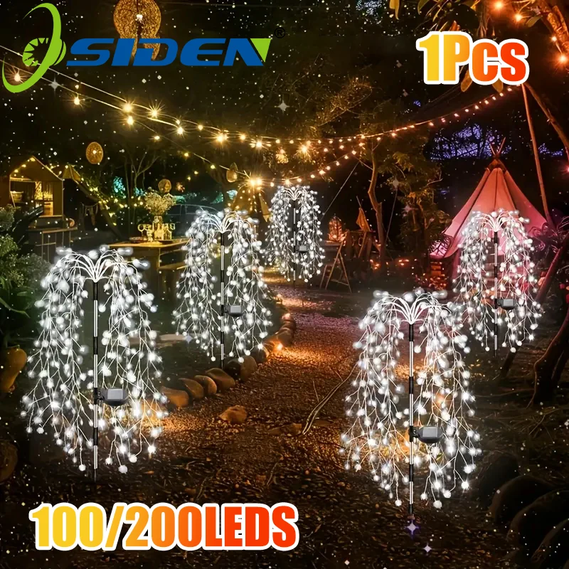 1 قطعة الشمسية في الهواء الطلق الديكور ضوء سلسلة مقاوم للماء الألعاب النارية الصفصاف أضواء الألعاب النارية مع 8 طرق لمسار حديقة عيد الميلاد #1