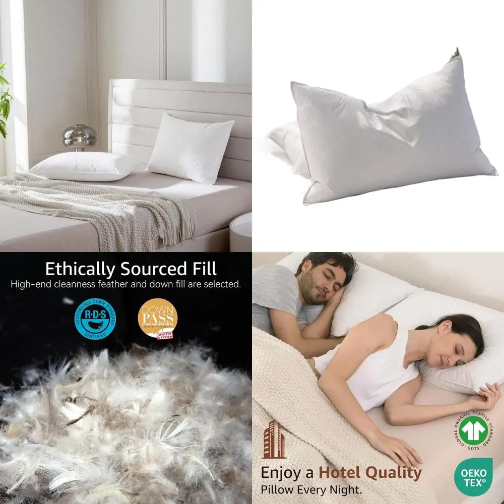 

Пара пуховых подушек премиум-класса, 20x26, органический хлопок, плюш и мягкий для комфортного сна.