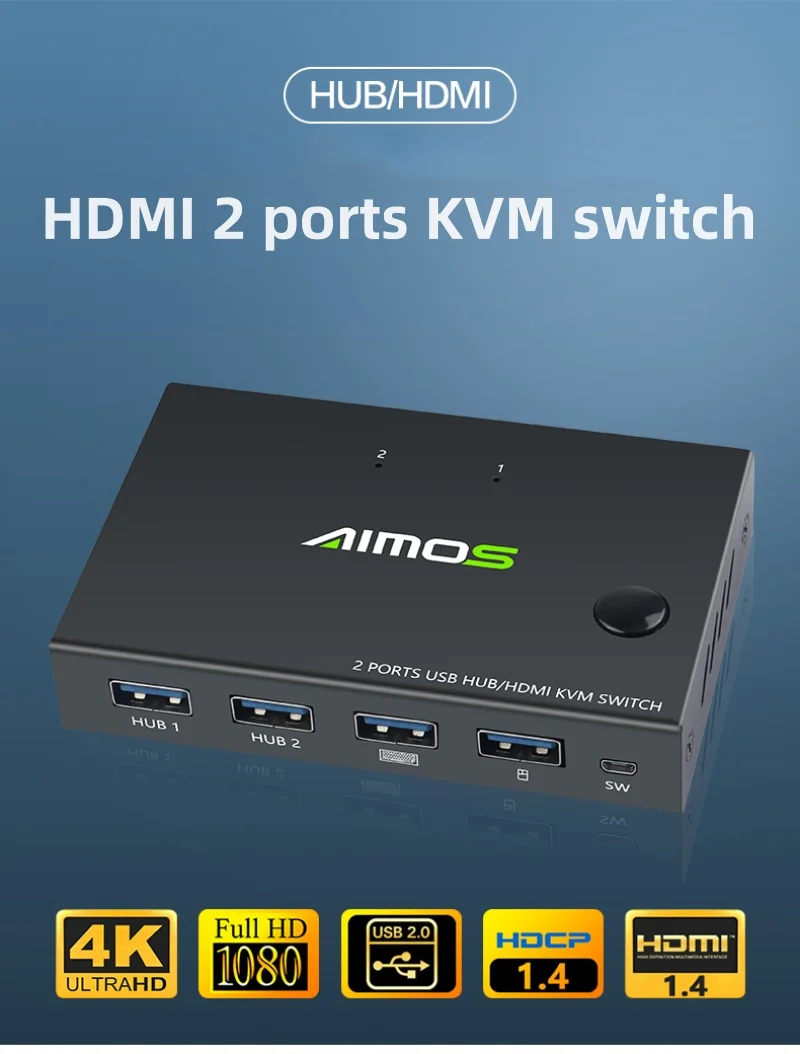 Imagem -04 - Aimos em Saída 4k Usb Hdmi Kvm Switch Box para pc Compartilhamento Teclado Mouse Printer Plug Paly Video Display Usb Swltch Splitter