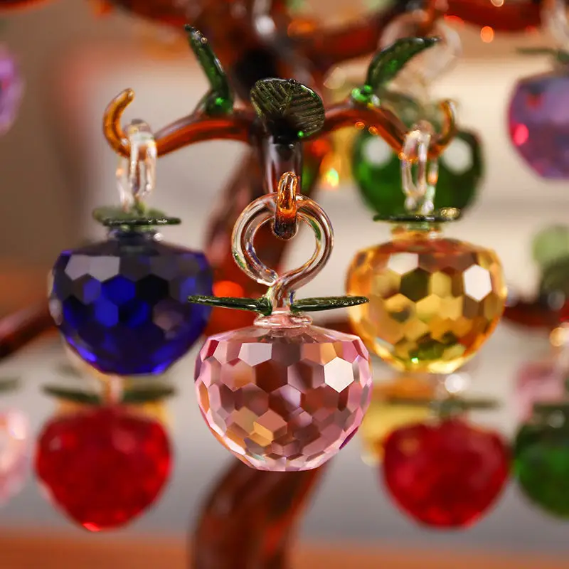 Crystal glass crafts, apple tree ornaments, gifts, colored peace fruit decorations, crystal tree home decorations