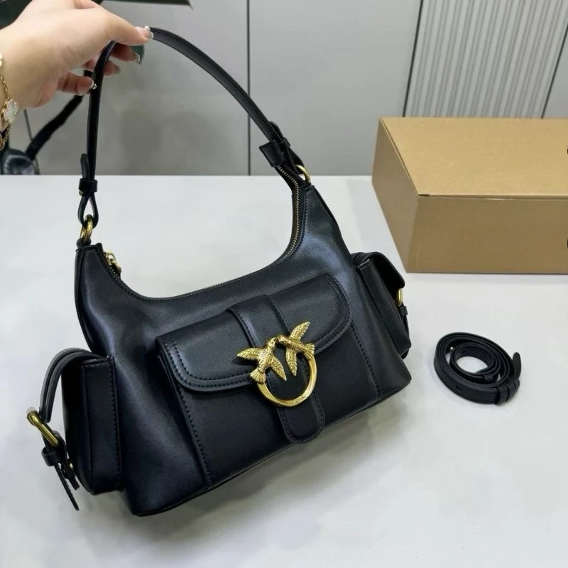 New Women Genuine Leather Bag Chain Strap Badge Heart Embossed All-match Shoulder Crossbody Underarm Handbag Purse