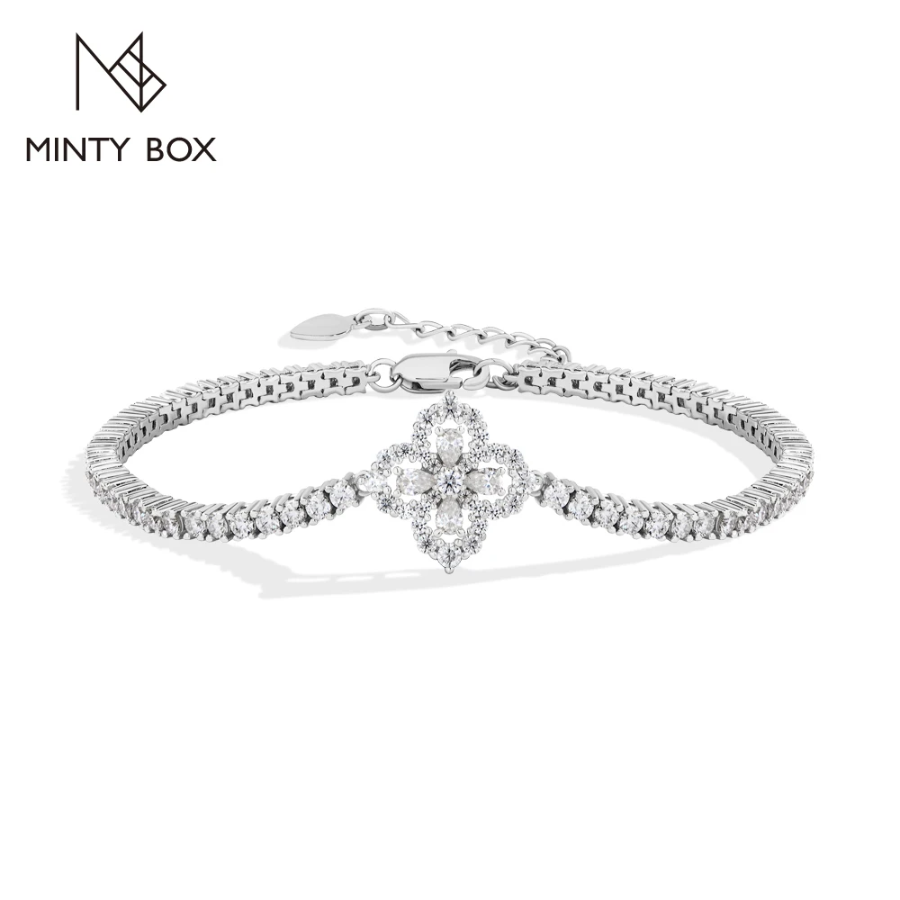 MINTYBOX Full Moissanite Bracelets 100% S925 Silver Hollow Clover Bracelet for Women Elegant Wedding Jewelry Birthday Party Gift