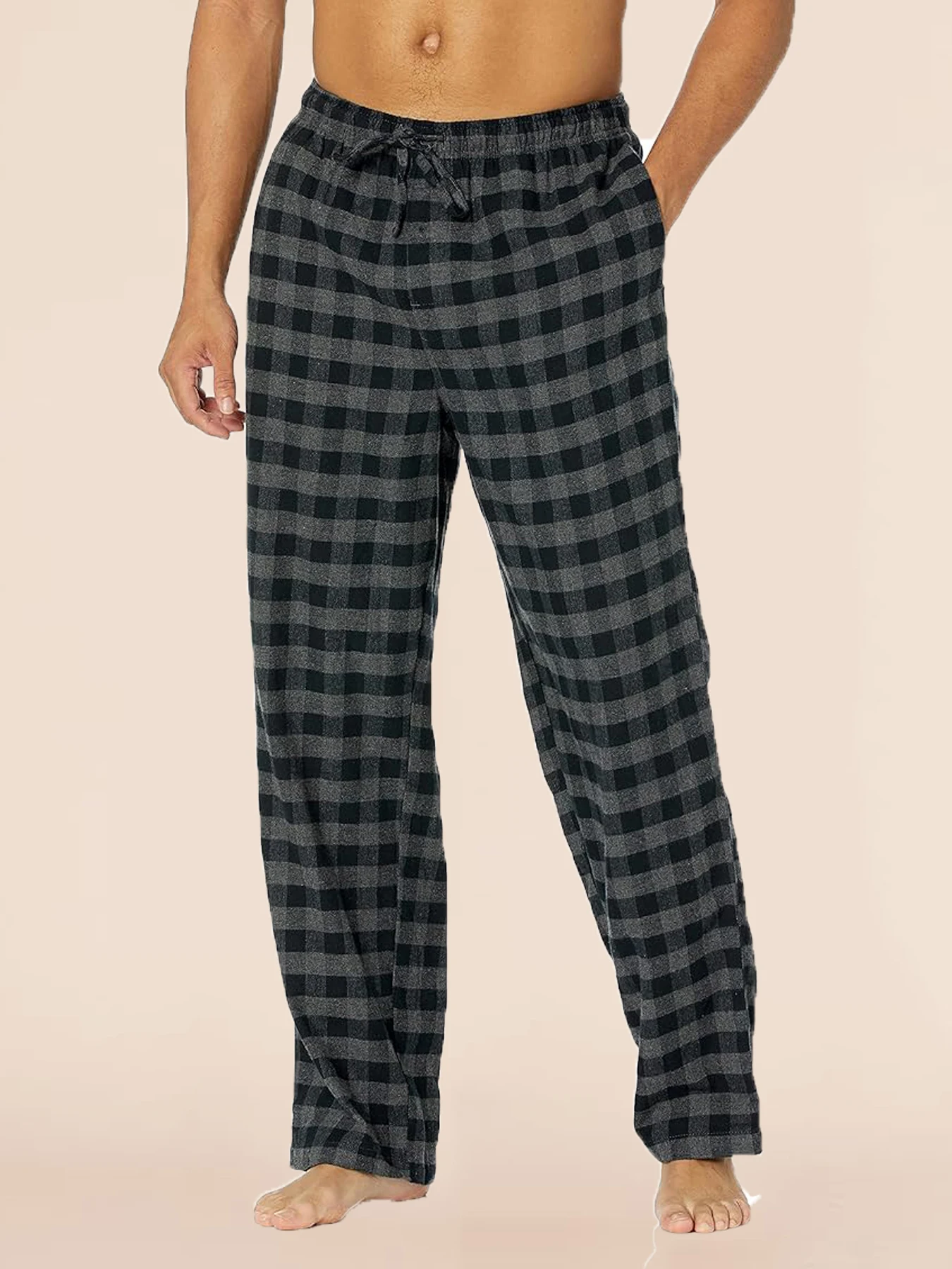 

Мужские удобные брюки для сна, клетчатый узор, легкие и мягкие брюки для отдыха, брюки для фитнеса с эластичной резинкой на талии и карманами, полиэстер 95% спандекс 5%, обычный крой, всесезонная трикотажная ткань, 150 г/м2 - повседневный стиль