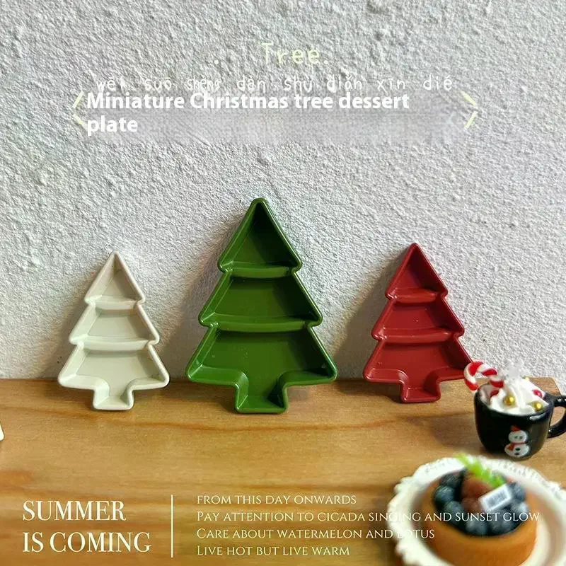 1Pc Dollhouse Miniature Christmas Tree Fruit Plate Dessert Meal Plate Model Decor DIY Play House Accessories Toys