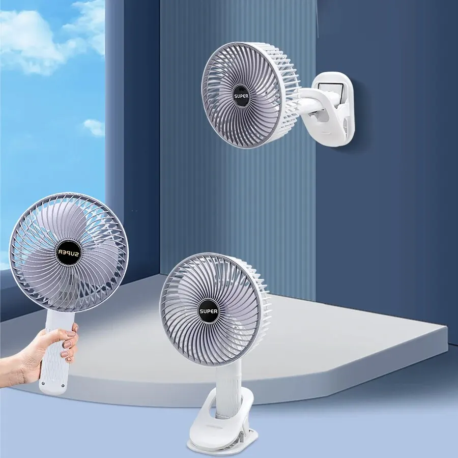 Ventilador portátil com ângulo ajustável, Ventilador pequeno recarregável, Ventilador portátil Mini bancada, 3 configurações de vento de velocidade, USB Clip Fan