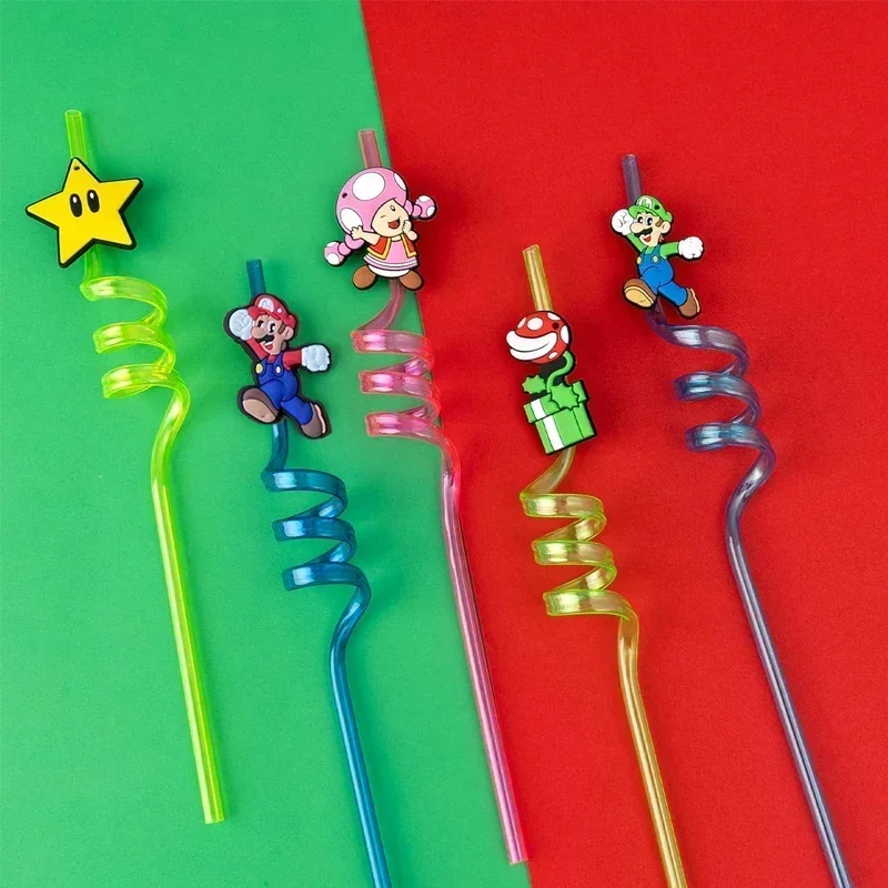 8pcs Super Marios Drinking Straws Kids Reusable Straw Birthday Party Decoration Baby Shower Anime Marios Bros Party Supplies Toy