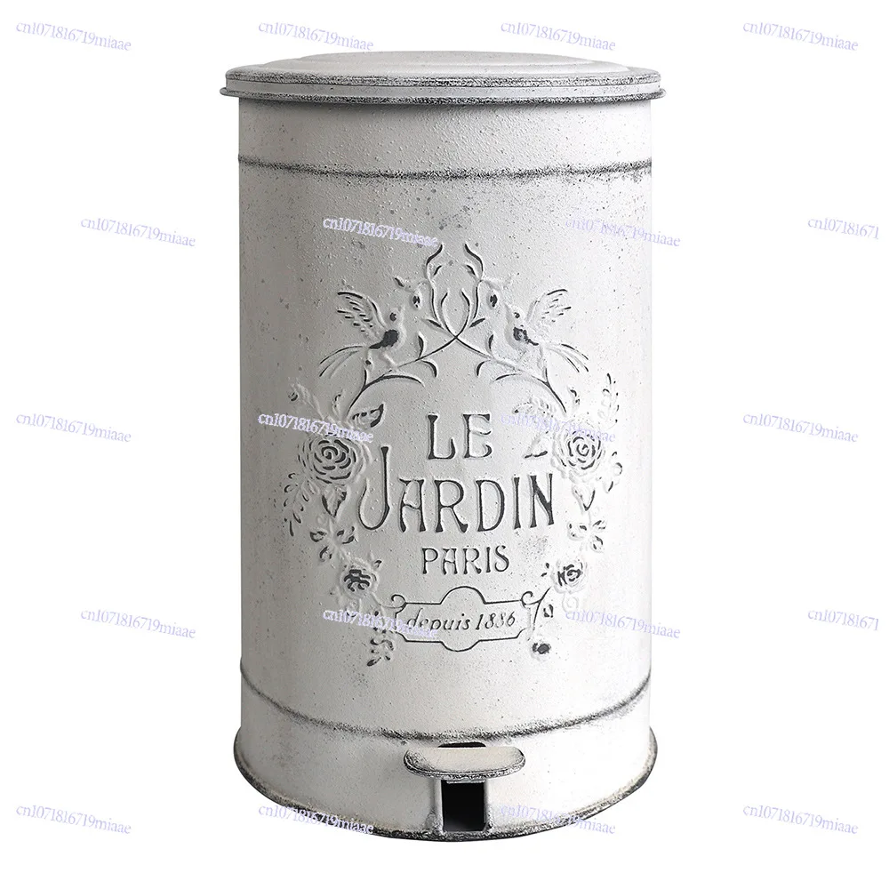 Vintage Trash Can Garden Wrought Iron Relief Pedal Trash Can Ornament Villa Courtyard Outdoor Trash Can