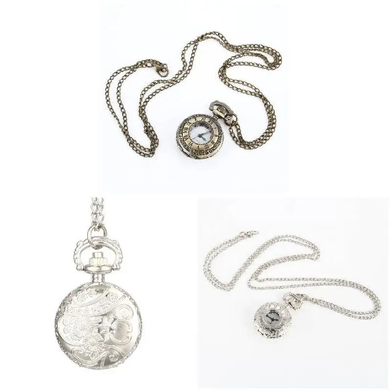 

Fashion Vintage Pocket Watch Alloy Roman Number Dual Time Display Clock Necklace Chain Watches Birthday Gifts d88