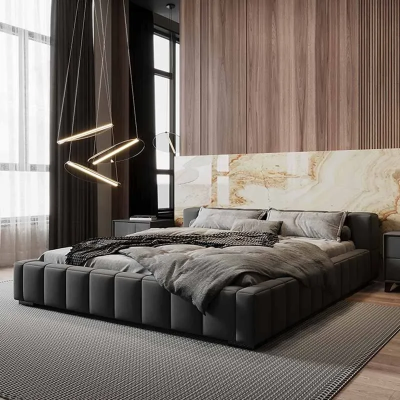 

Headrest Black Double Bed Designer Style Italian Full Size Double Bed Loft Floor Wood Letto Matrimoniale Bedroom Furniture