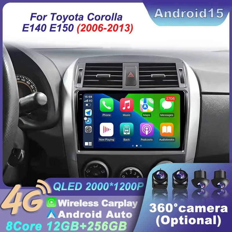 

Android 15 For Toyota Corolla E140 E150 2006 - 2013 Radio Stereo Multimedia BT Auto Screen GPS Head Unit Navigation WIFI Carplay