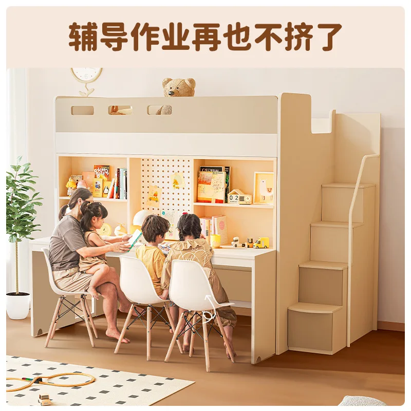 Go to bed and get off the table Multifunctional children's bed Desk integrated double layer with pull-out