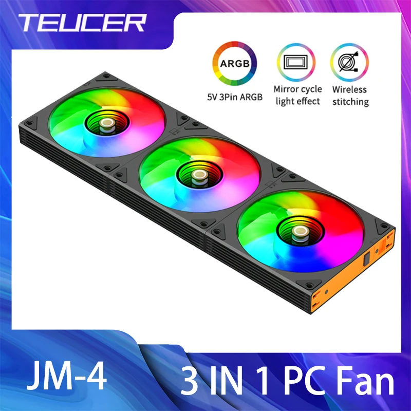 

TEUCER JM-4 Mirror Cycle Light Effect ARGB PC Case Fan 3 IN 1 PC Fan Kit Computer Radiator Water Cooler Fan Cooling Case Fans