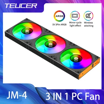 TEUCER JM-4 미러 사이클 조명 효과 ARGB PC 케이스 선풍기, 3 in 1 PC 선풍기 키트, 컴퓨터 라디에이터 워터 쿨러 선풍기 냉각 케이스 팬