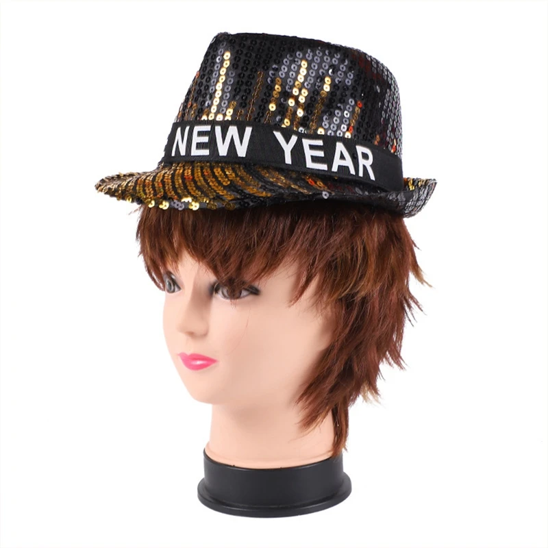 Funny Bucket Hat for 2025 New Year Party Unisex Shiny Top Hat Stage Modern Dance Hip Hop Accessories Hat