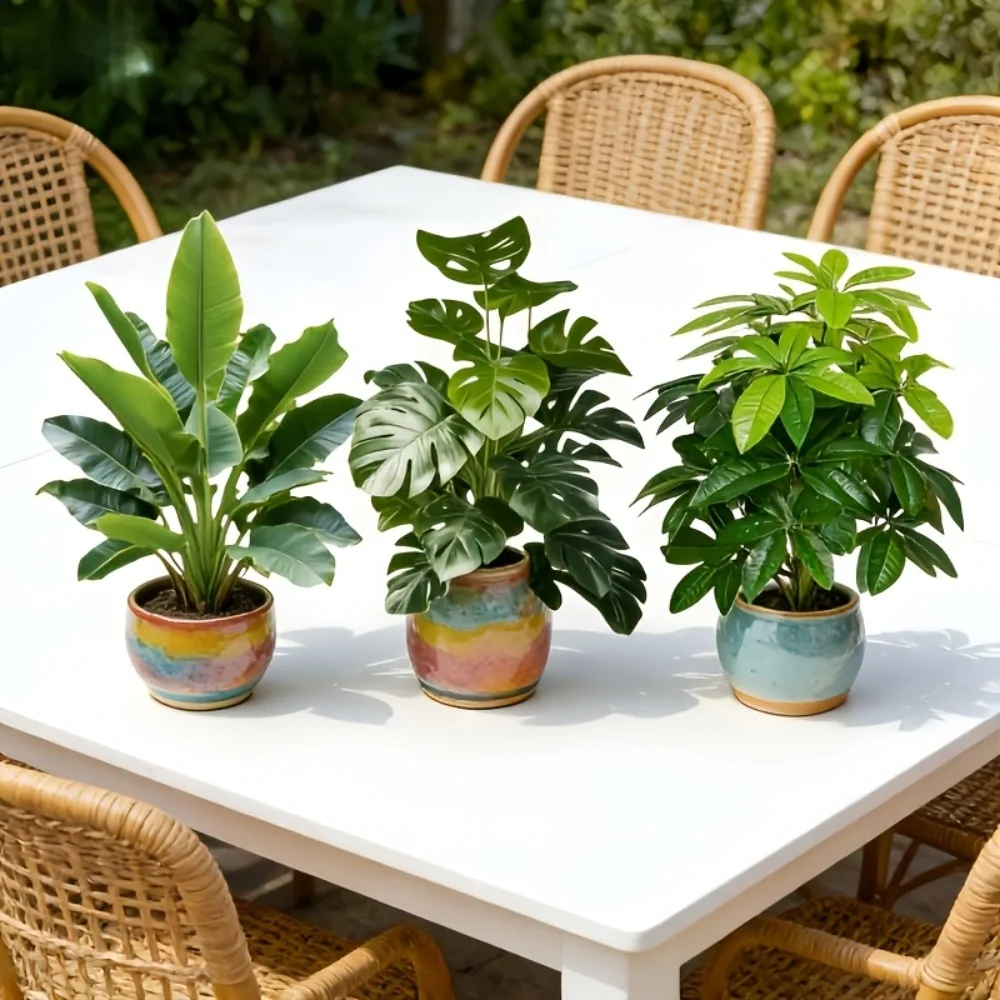 3-teiliges Set Künstliche Areca-Palme, Künstliche Bananenpflanzen und Monstera-Baum-Sets, Gartendekoration, 36 Blätter, Simulierter Bonsai im Topf – Detail 10