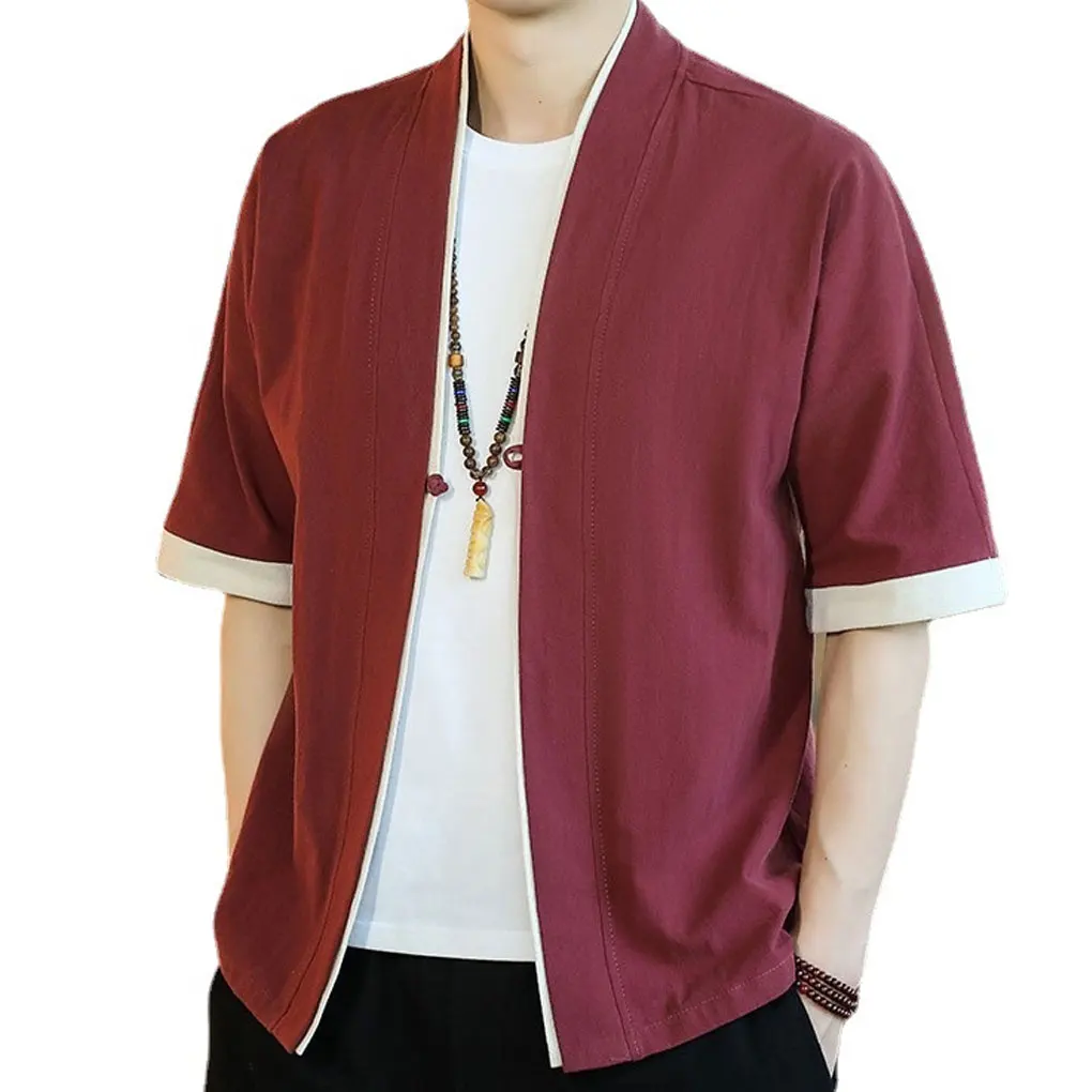 Men Outwear Traditional Coat Short Sleeve Chinese Style Clothing Loose Skin Friendly Streetwear Cardigan Jacket